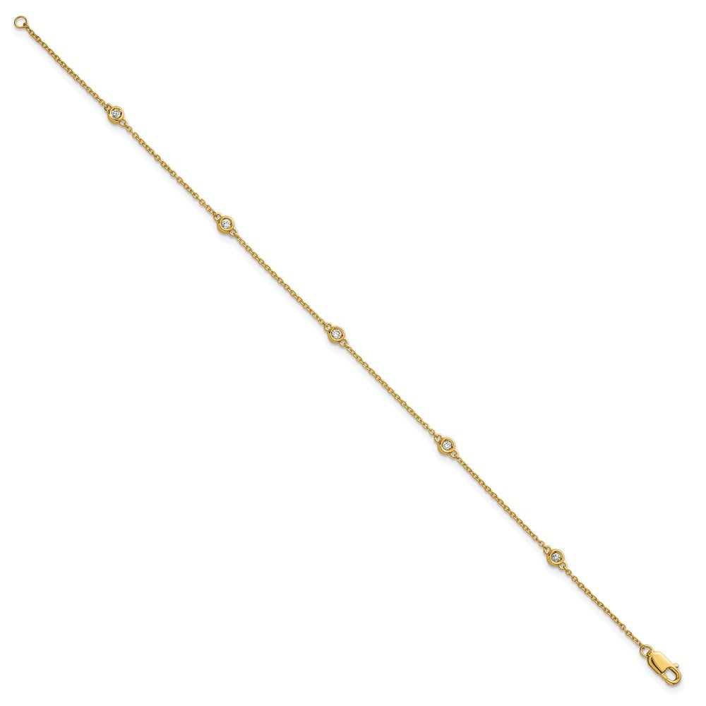 14K Yellow Gold Complete 1/8 carat Bezel-set Diamond and Cable Chain 5-Station 7 Inch Bracelet