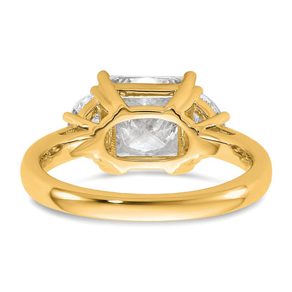 14K Yellow Gold 3 1/8 carat Certified Lab Grown Diamond VS+ F+ Princess and Half Moon Complete Three Stone Engagement Ring