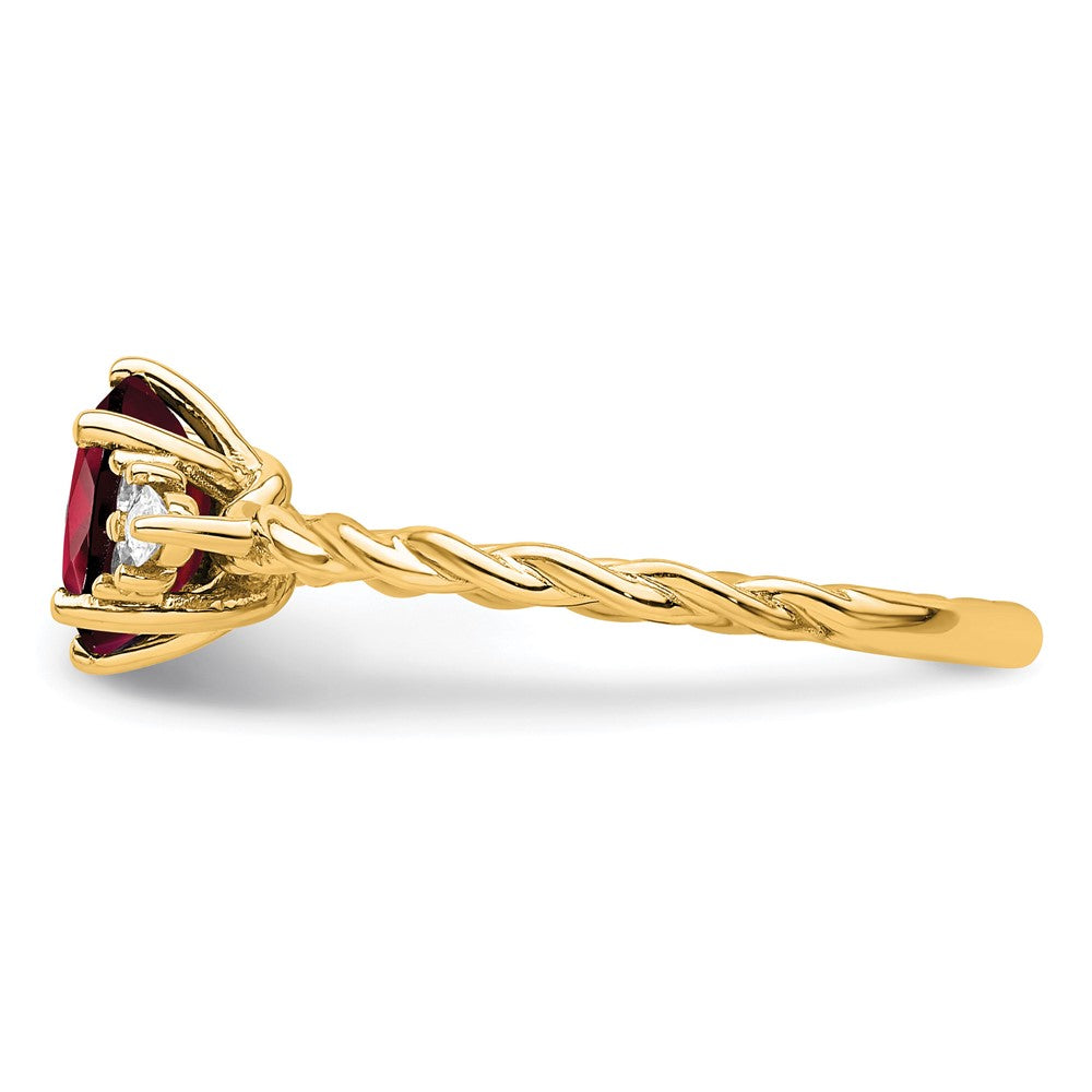 14K Yellow Gold Diamond and 7x5 Oval January/Garnet Size 7 Twisted Ring
