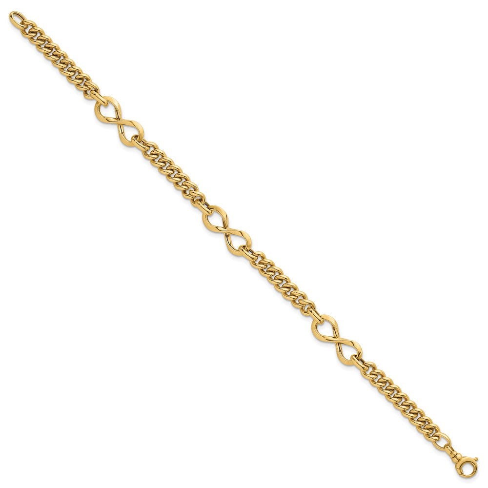 14K Yellow Gold Polished 8mm Lightweight Fancy Infinity Link and Chain 8 Inch Bracelet