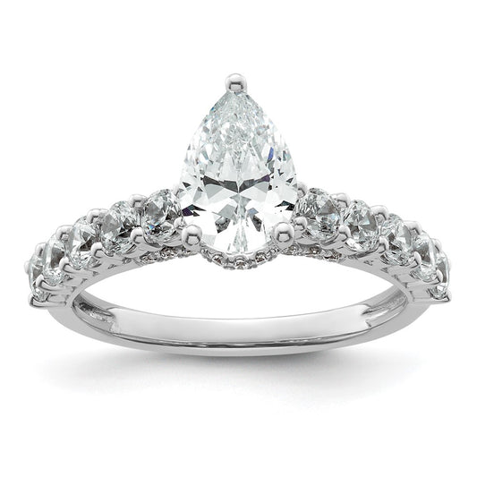14K White Gold 2 carat Lab Grown Diamond VS/SI+ G+ Pear Complete Engagement Ring
