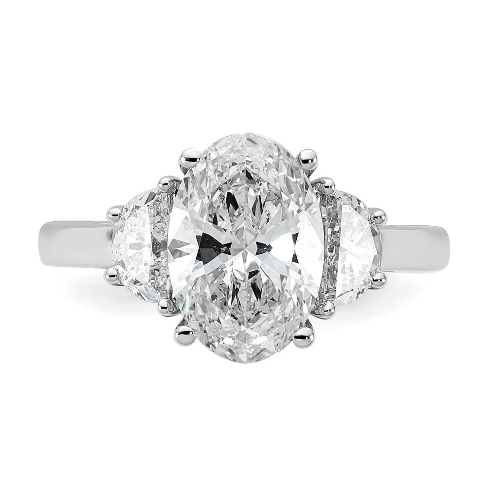 14K White Gold 3 1/8 carat Certified Lab Grown Diamond VS/SI+ G+ Complete Oval and Half Moon Three Stone Engagement Ring