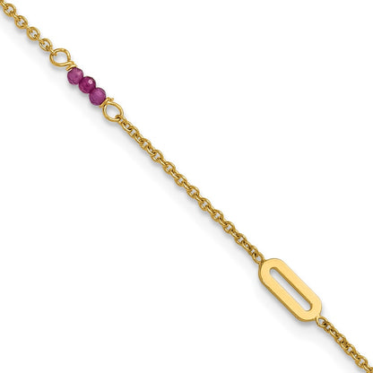 14K Yellow Gold Polished Red Corundum Beads and Ovals 9 Inch Plus 1 Inch Extender - Total 10 Inch Anklet