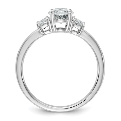 14K White Gold 1 3/8 carat Certified Lab Grown Diamond VS+ F+ Oval and Trapezoid Complete Three Stone Engagement Ring