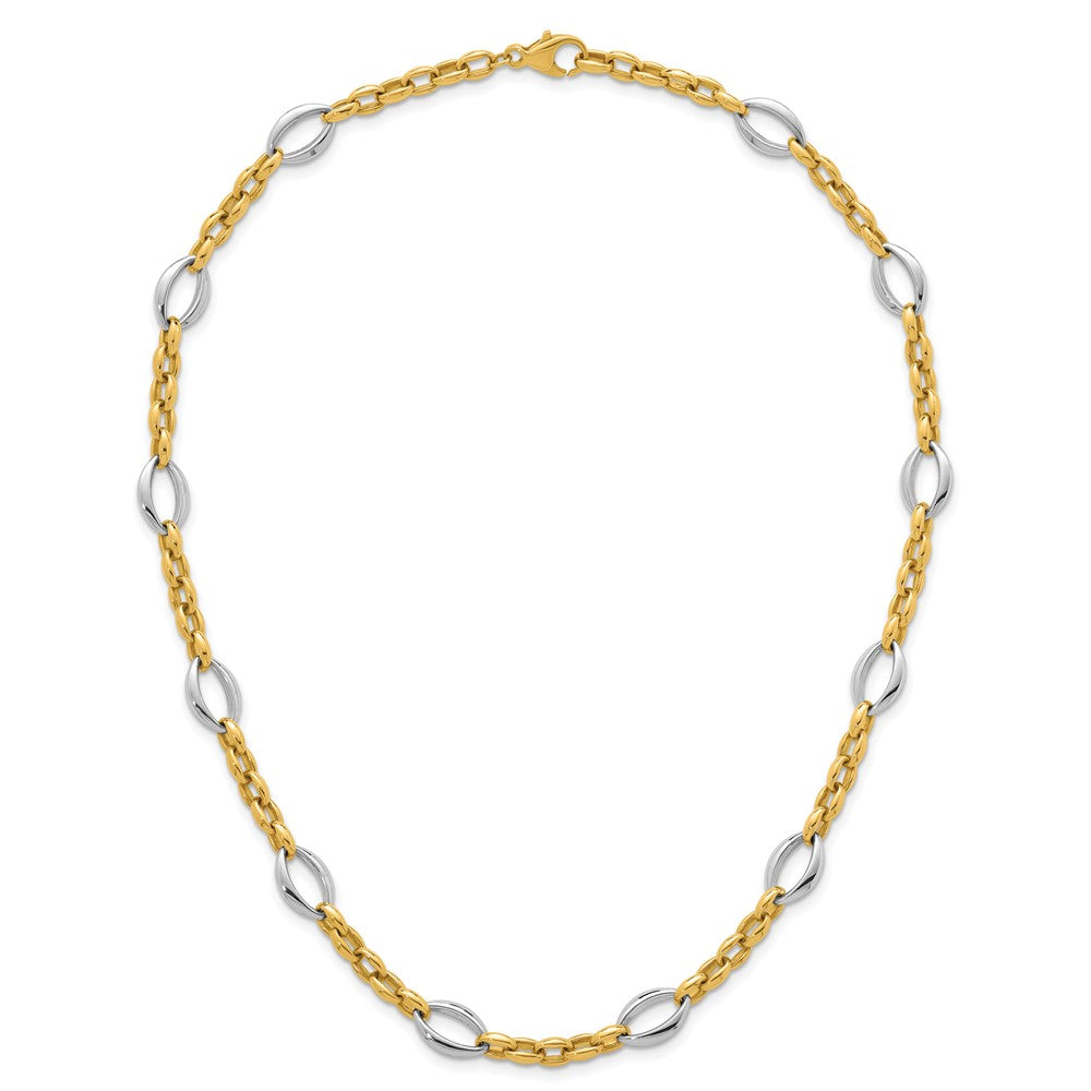 14K Two-Tone Gold Two Tone Polished Oval and Cable Chain 18 Inch Necklace