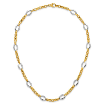 14K Two-Tone Gold Two Tone Polished Oval and Cable Chain 18 Inch Necklace