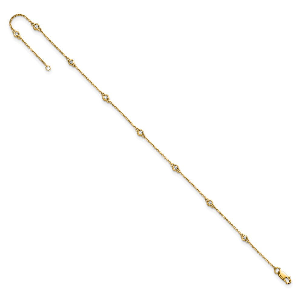 14K Yellow Gold Complete 1/8 carat Bezel-set Diamond and Cable Chain 8-Station 9 Inch Anklet