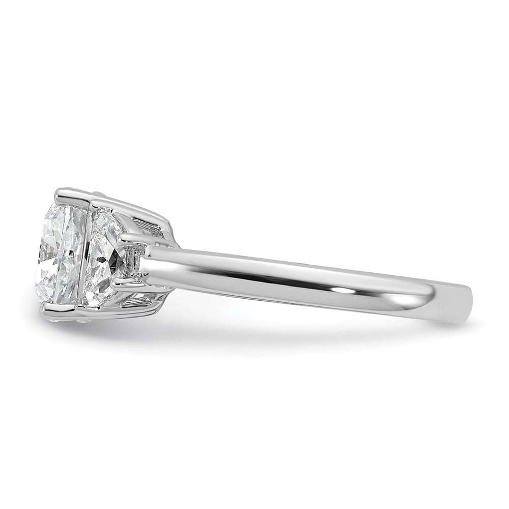 14K White Gold 3 1/8 carat Certified Lab Grown Diamond VS+ F+ Complete Cushion and Half Moon Three Stone Engagement Ring