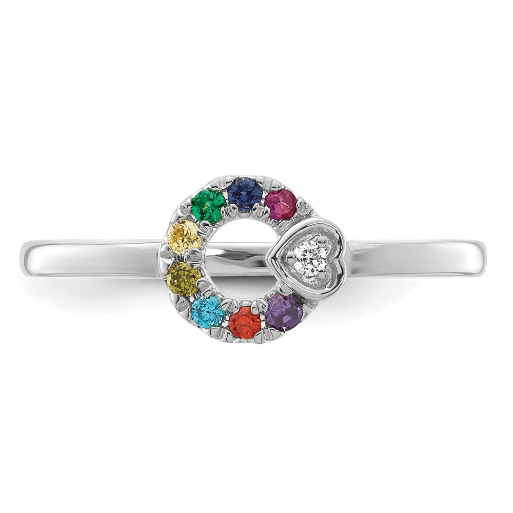 14K White Gold Dia Heart with 8 Genuine Birthstone Mother's Circle Ring