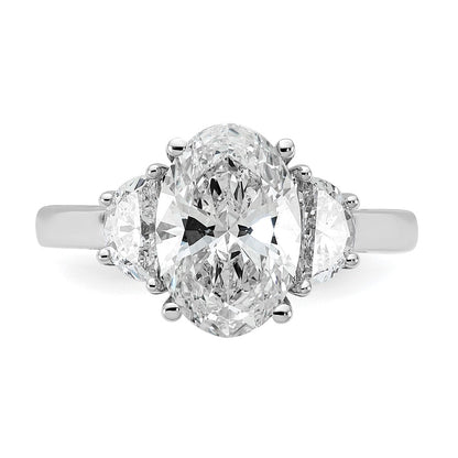 14K White Gold 5/8 carat Lab Grown Diamond VS+ F+ Half Moon and 2 1/2 carat Oval Center Semi Mount Three Stone Engagement Ring
