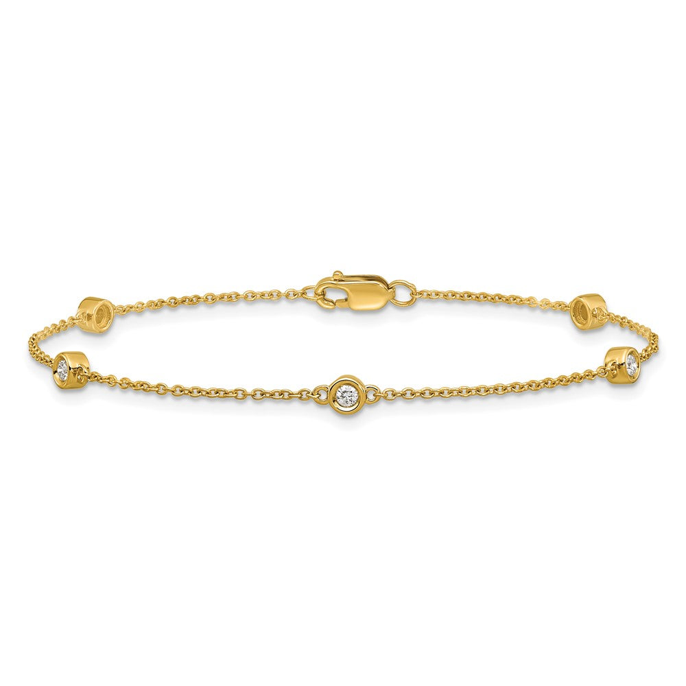 14K Yellow Gold Complete 1/6 carat Bezel-set Diamond and Cable Chain 5-Station 7 Inch Bracelet