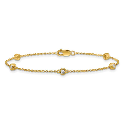 14K Yellow Gold Complete 1/6 carat Bezel-set Diamond and Cable Chain 5-Station 7 Inch Bracelet