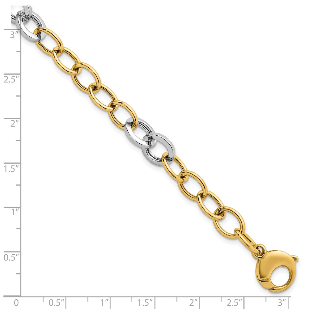 14K Two-Tone Gold Two-tone Polished 9.75mm Fancy Circle Cable Chain 7.5 Inch Bracelet