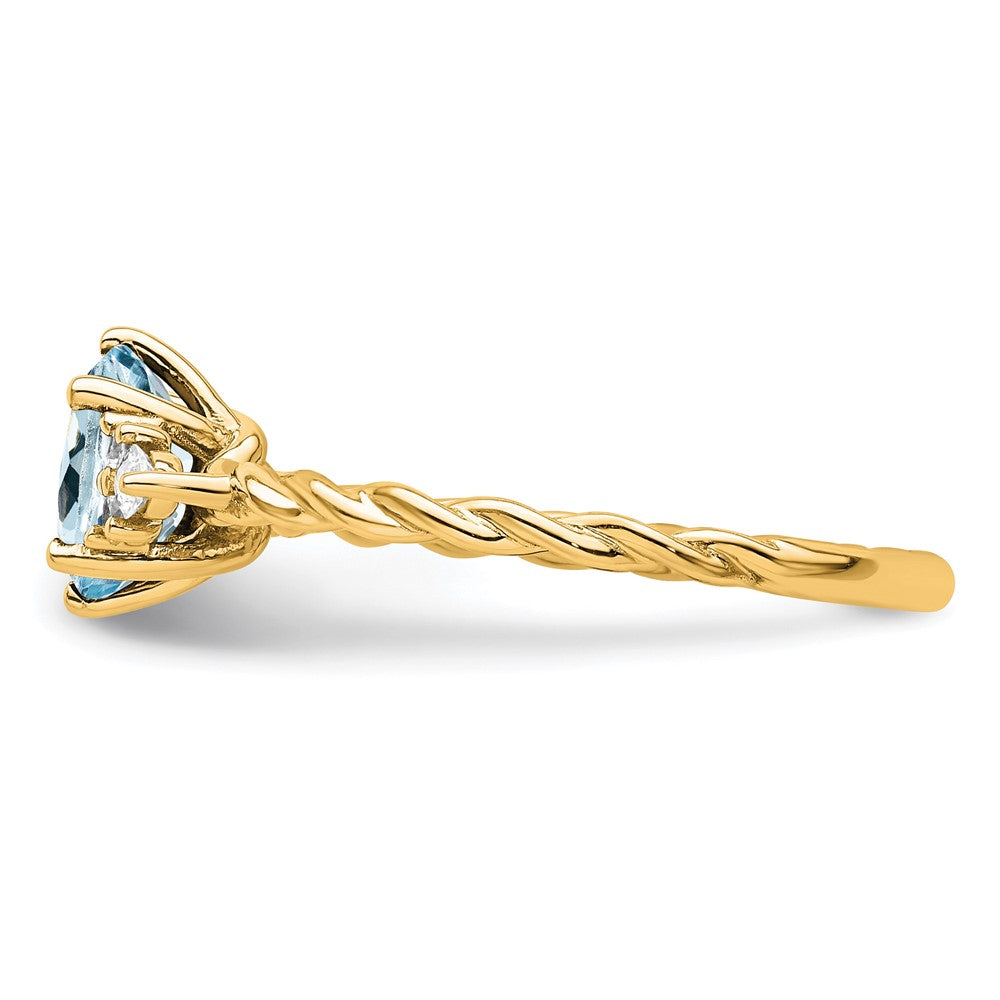 14K Yellow Gold Diamond and 7x5 Oval March/Aquamarine Size 7 Twisted Ring