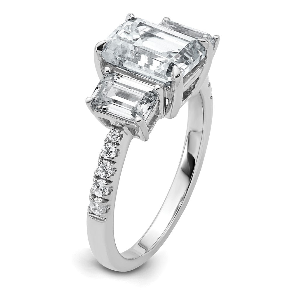 14K White Gold 3 3/8 carat Lab Grown Diamond VS/SI+ G+ Emerald Certified Complete 3-Stone Engagement Ring