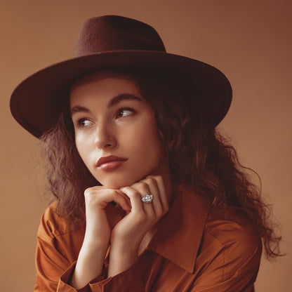 14K White Gold 1 carat Lab Grown Diamond VS+ F+ Half Moon and 3 carat Oval Center Semi Mount Three Stone Engagement Ring