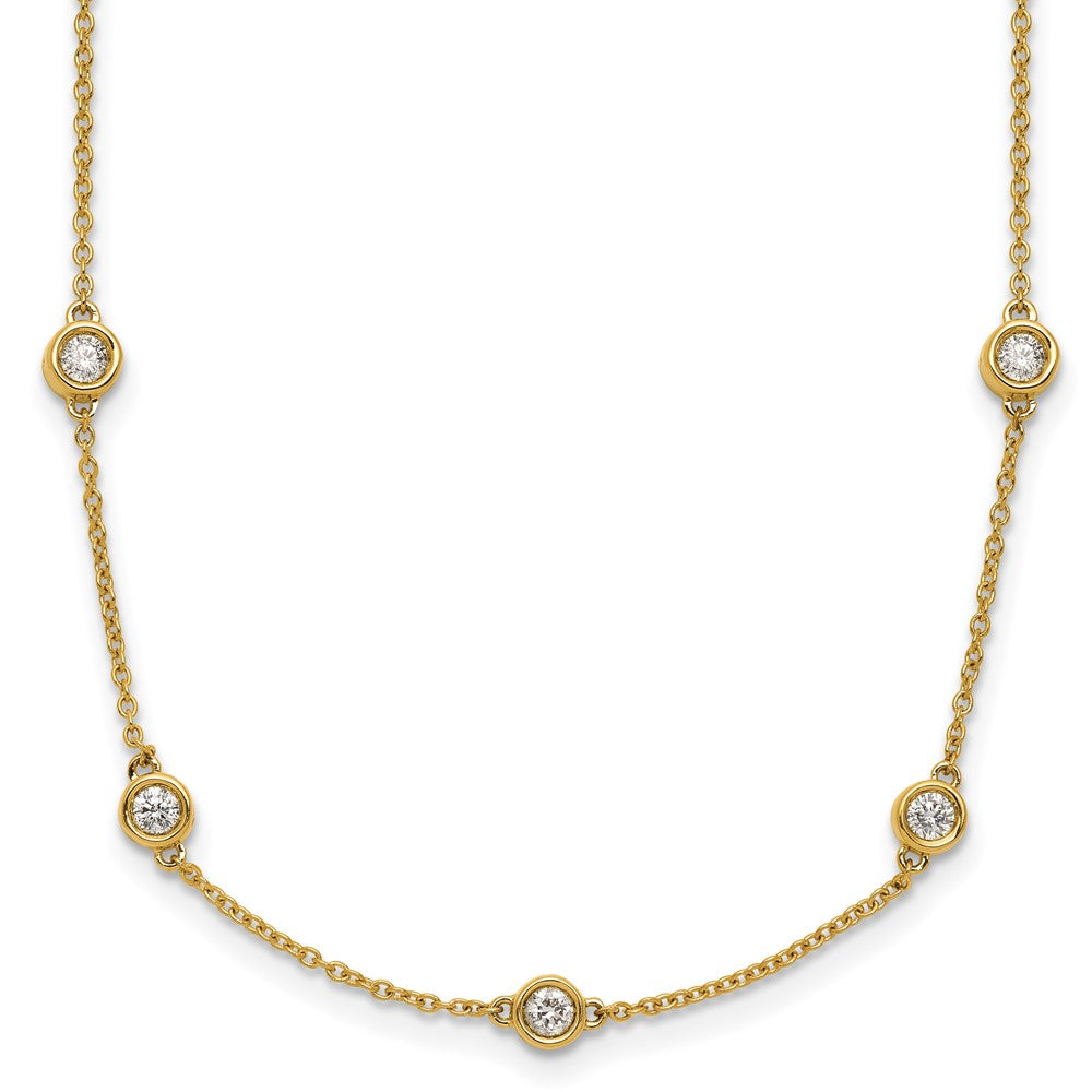 14K Yellow Gold Complete 1 carat Bezel-set Diamond and Cable Chain 17-Station 18 Inch Necklace