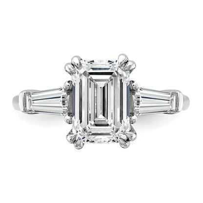 14K White Gold 3 1/3 carat Lab Grown Diamond VS+ F+ Complete Emerald and Tapered Baguette Engagement Ring