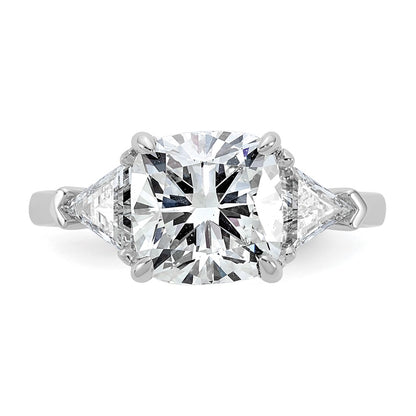 14K White Gold 4 carat Certified Lab Grown Diamond VS+ F+ Cushion and Triangle Complete Three Stone Engagement Ring