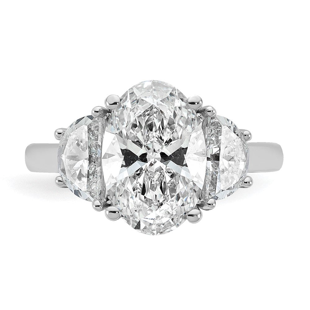 14K White Gold 4 carat Certified Lab Grown Diamond VS/SI+ G+ Complete Oval and Half Moon Three Stone Engagement Ring