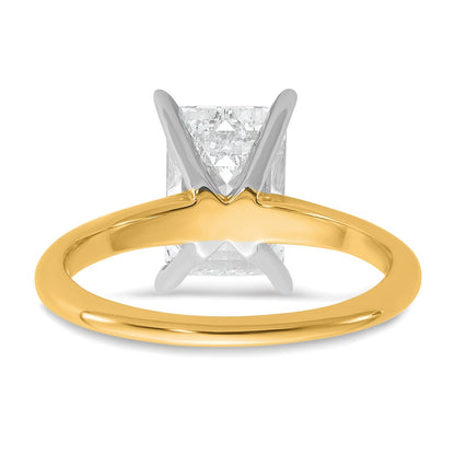 14K Two-Tone Gold Two-tone 3 carat Certified Lab Grown Diamond VS+ F+ Emerald Solitaire Complete Engagement Ring