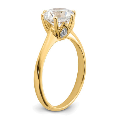 14K Yellow Gold (Holds 2 carat (8.20 mm) Round) 4-Prong with 1/20 carat Diamond Leaf Design Semi-Mount Engagement Ring