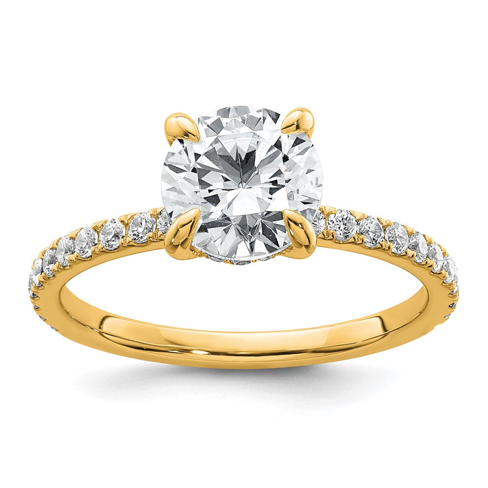 14K Yellow Gold 2 carat Certified Lab Grown Diamond VS+ F+ Round Complete Solitaire with Flair Engagement Ring