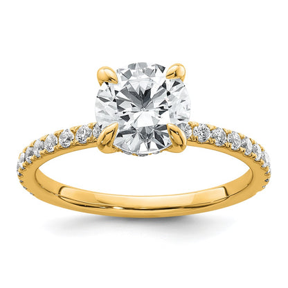14K Yellow Gold 2 carat Certified Lab Grown Diamond VS+ F+ Round Complete Solitaire with Flair Engagement Ring