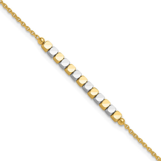 14K Two-Tone Gold Two-tone Square Beaded 7.5 Inch Bracelet