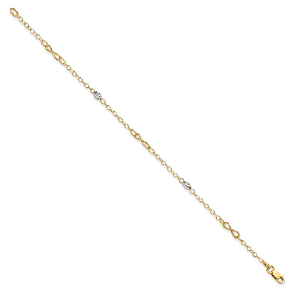 14K Two-Tone Gold Two-tone Twist and Diamond-cut Oval 10 Inch Plus 1 Inch Extender - Total 11 Inch Anklet