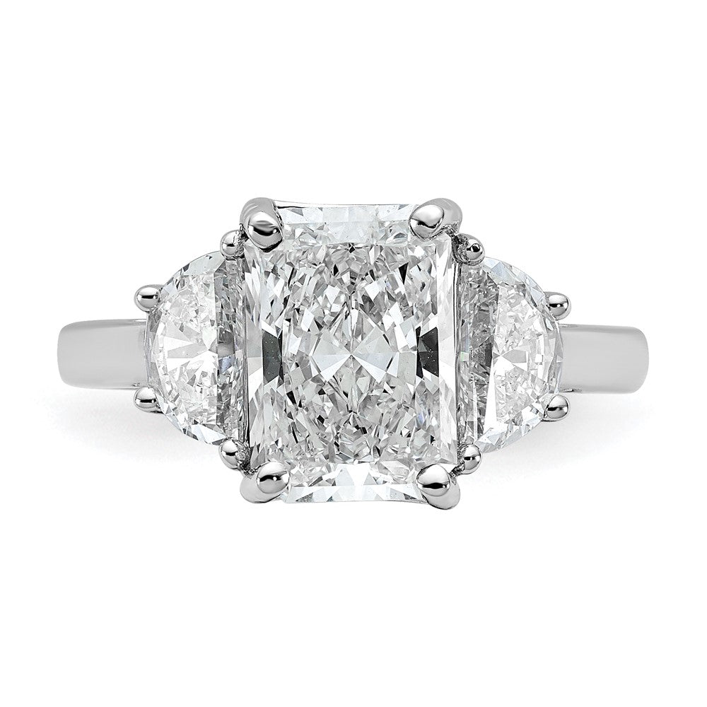 14K White Gold 1 carat Lab Grown Diamond VS+ F+ Half Moon 3 carat Radiant Center Semi Mount Engagement Ring