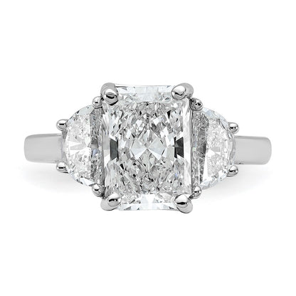 14K White Gold 1 carat Lab Grown Diamond VS+ F+ Half Moon 3 carat Radiant Center Semi Mount Engagement Ring