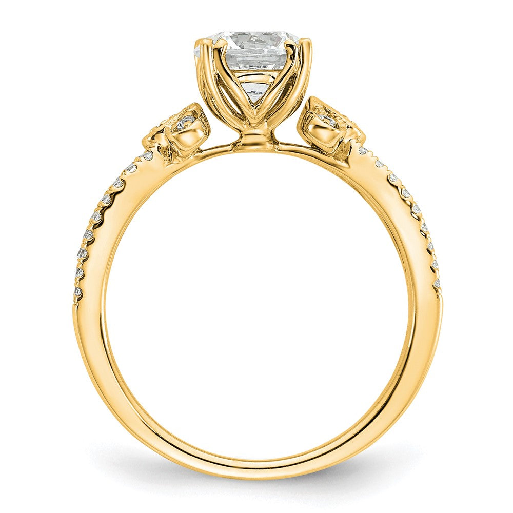 14K Yellow Gold Split Shank (Holds 1 carat (6.5mm) Round Center) 1/6 carat Diamond Semi-Mount Engagement Ring