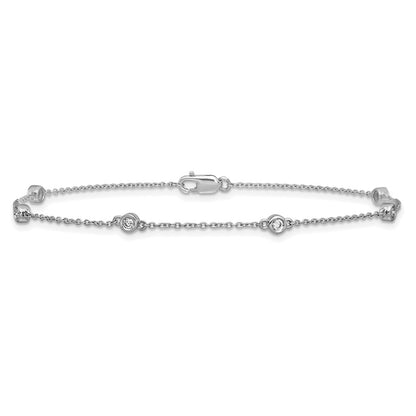 14K White Gold Complete 1/6 carat Bezel-set Diamond and Cable Chain 6-Station 7 Inch Bracelet