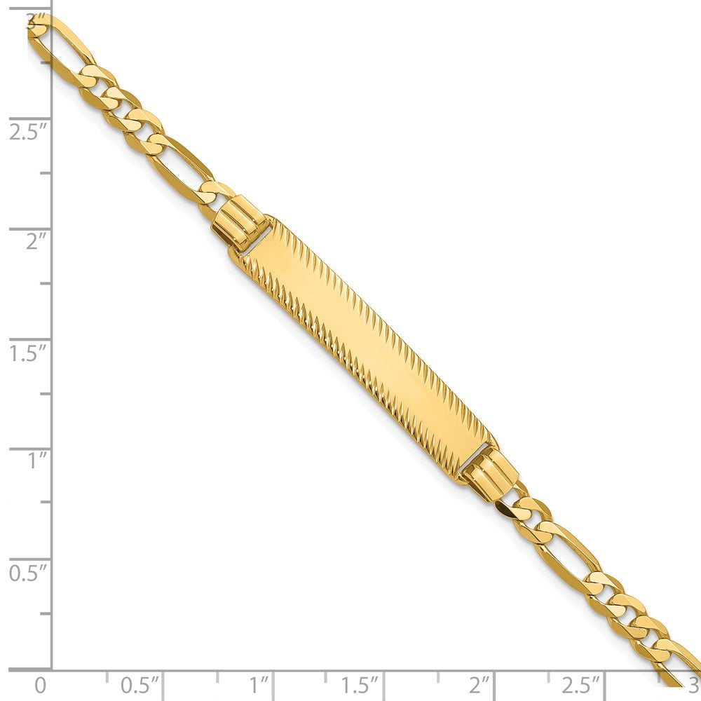 14K Yellow Gold Polished Solid Chain/Solid Plate Figaro Link Diamond-cut 32.5x6.5mm Plate 8 Inch ID Bracelet