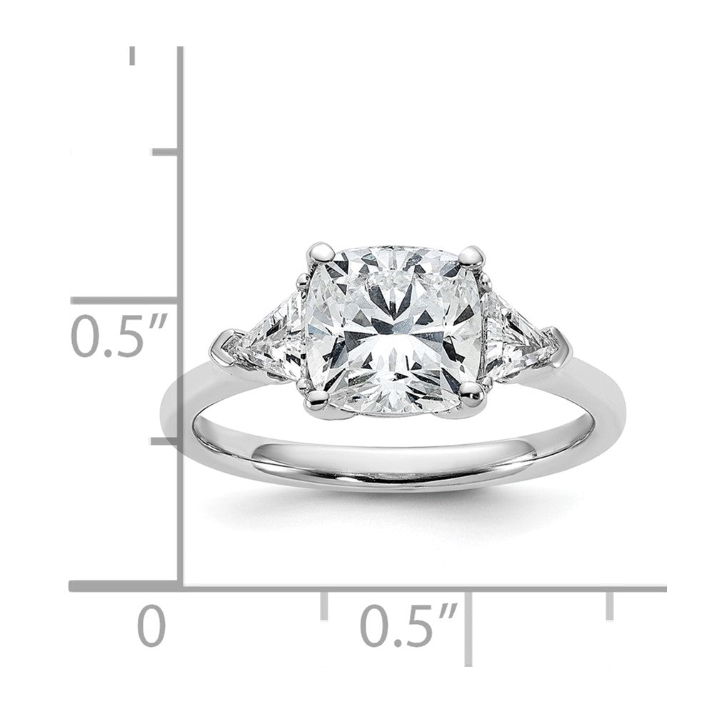 14K White Gold 1/2 carat Lab Grown Diamond VS/SI+ G+ Triangle 2 carat Cushion Center Semi Mount Three Stone Engagement Ring