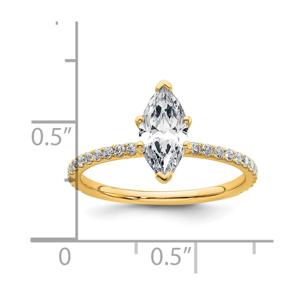 14K Yellow Gold 1 3/8 carat Certified Lab Grown Diamond VS/SI+ G+ Marquise Complete Solitaire with Flair Engagement Ring