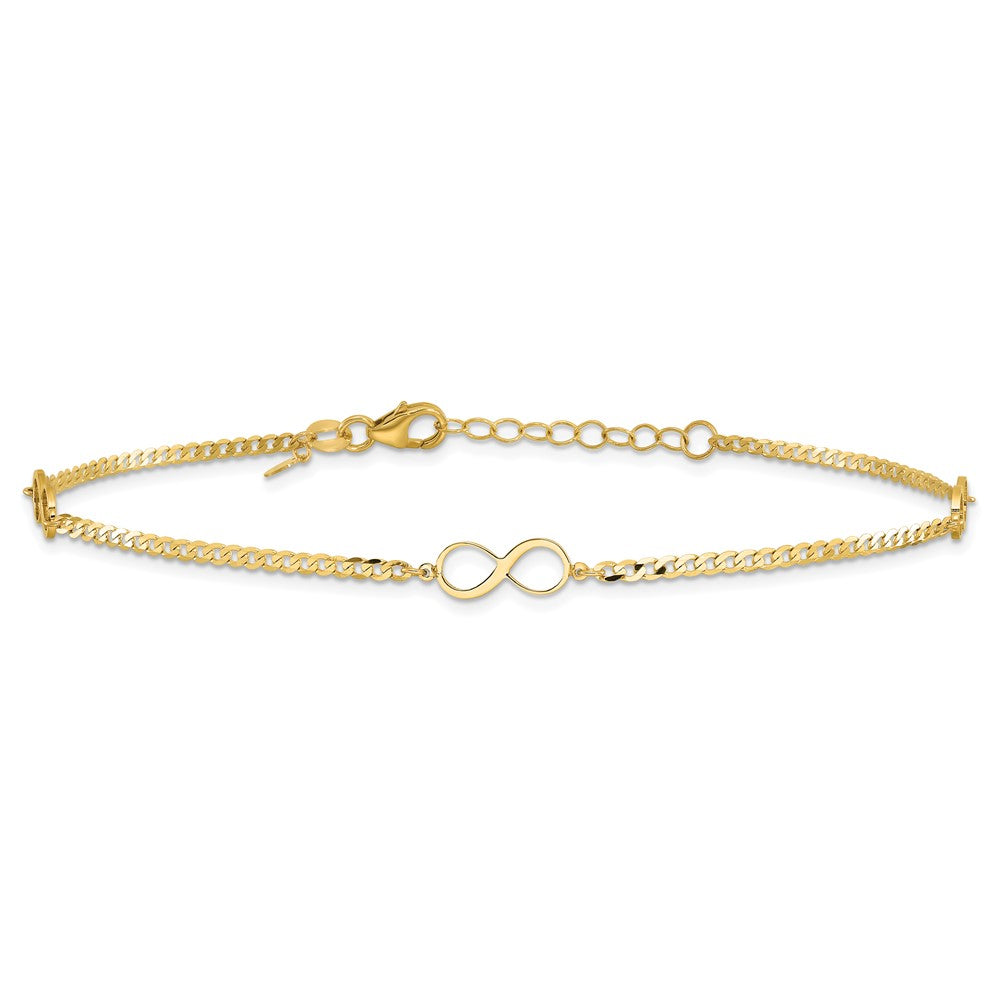 14K Yellow Gold Polished Infinity 3-Station 9 Inch Plus 1 Inch Extender - Total 10 Inch Anklet