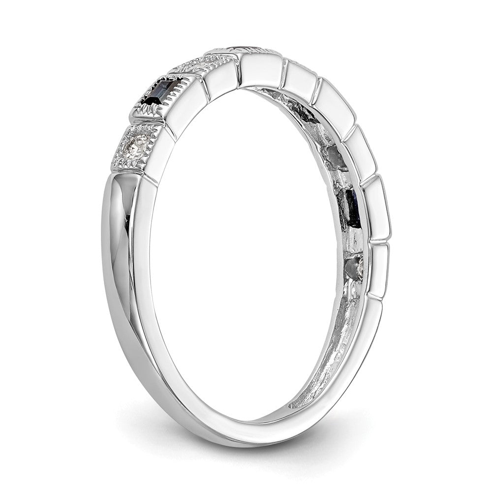 14K White Gold 1/10 carat Diamond and Blue Sapphire Complete Wedding Band Ring