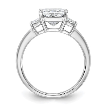14K White Gold 3/4 carat Lab Grown Diamond VS+ F+ Trapezoid 2 carat Princess Center Semi Mount Three Stone Engagement Ring