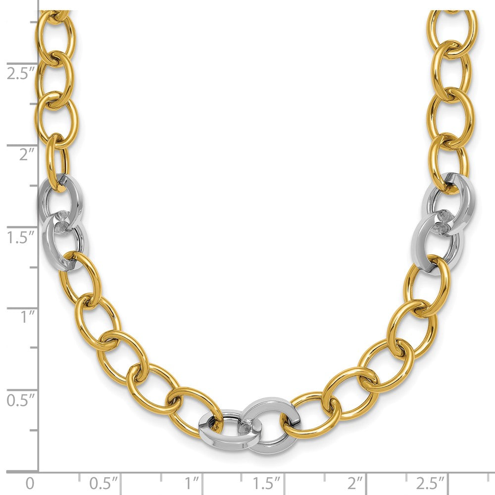 14K Two-Tone Gold Two-tone Polished 9.75mm Fancy Circle Cable Chain 18 Inch Necklace