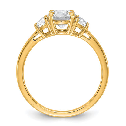 14K Yellow Gold 3/8 carat Lab Grown Diamond VS+ F+ 1 carat Center Round Semi Mount Three Stone Engagement Ring