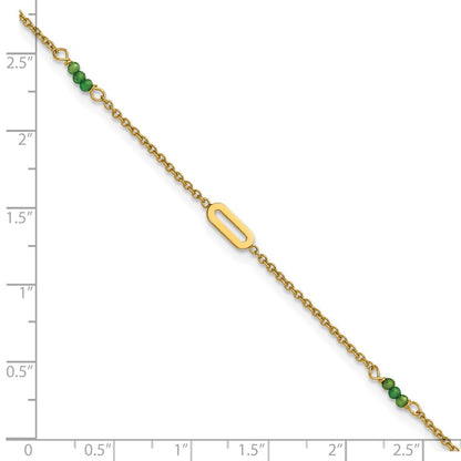 14K Yellow Gold Polished Green Zircon Beads and Ovals 9 Inch Plus 1 Inch Extender - Total 10 Inch Anklet