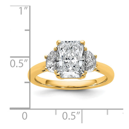 14K Yellow Gold 1/2 carat Lab Grown Diamond VS/SI+ G+ Half Moon 2 carat Radiant Center Semi Mount Engagement Ring