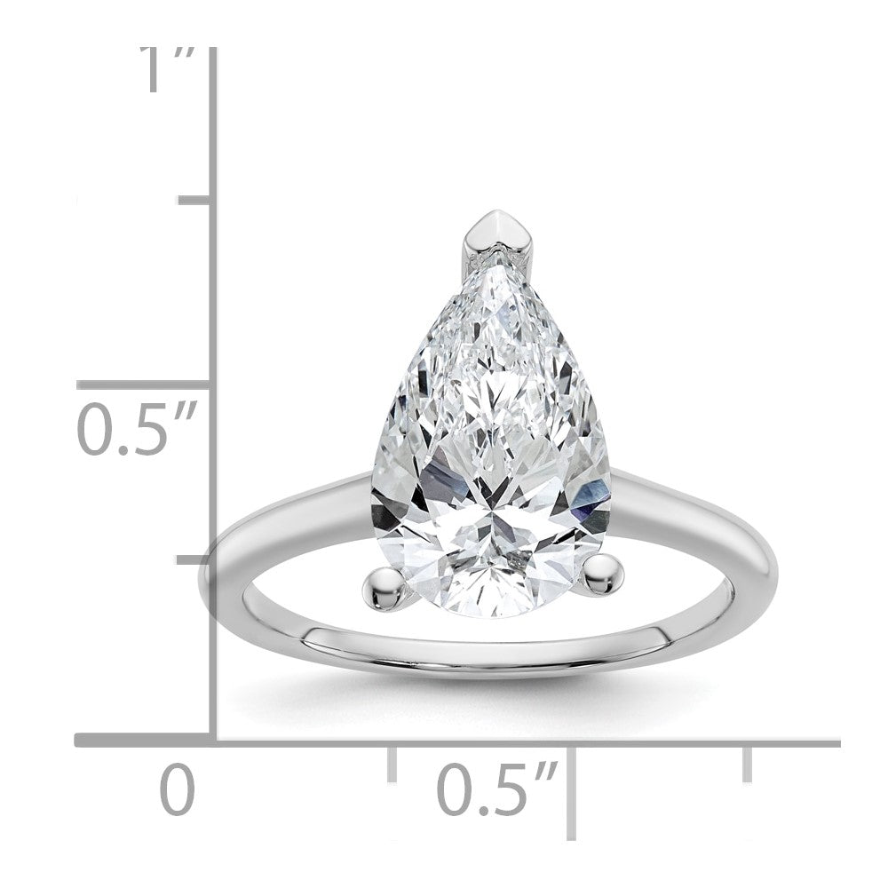 14K White Gold 3 carat Certified Lab Grown Diamond VS+ F+ Pear Solitaire Complete Engagement Ring