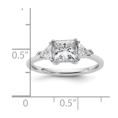 14K White Gold 1 1/2 carat Certified Lab Grown Diamond VS+ F+ Princess and Trillion Complete Three Stone Engagement Ring