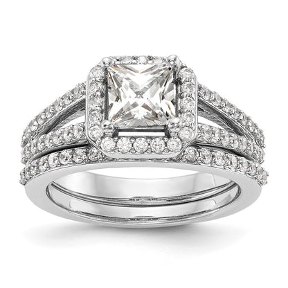 14K White Gold Halo Plus (Holds 1 carat (5.5mm) Princess Center) 1/2 carat Diamond Semi-Mount Engagement Ring
