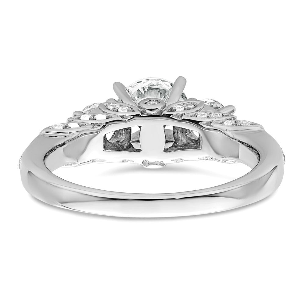 14K White Gold 3/4 carat Lab Grown Diamond VS/SI+ G+ Round Semi Mount Three Stone Engagement Ring