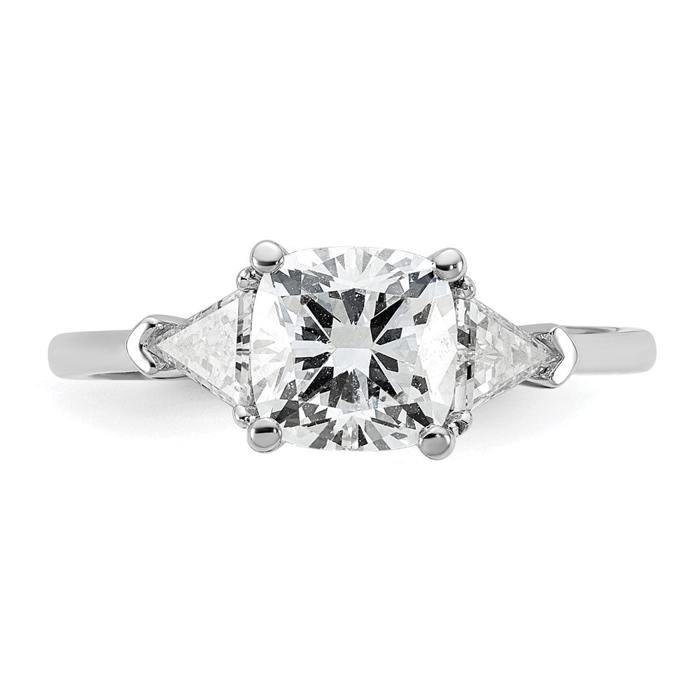 14K White Gold 1/2 carat Lab Grown Diamond VS+ F+ Triangle 1 1/2 carat Cushion Center Semi Mount Three Stone Engagement Ring