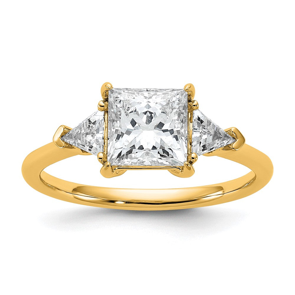 14K Yellow Gold 2 carat Certified Lab Grown Diamond VS/SI+ G+ Princess and Trillion Complete Three Stone Engagement Ring